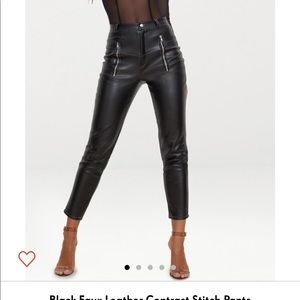 White Faux Leather Contrast Stitch Pants